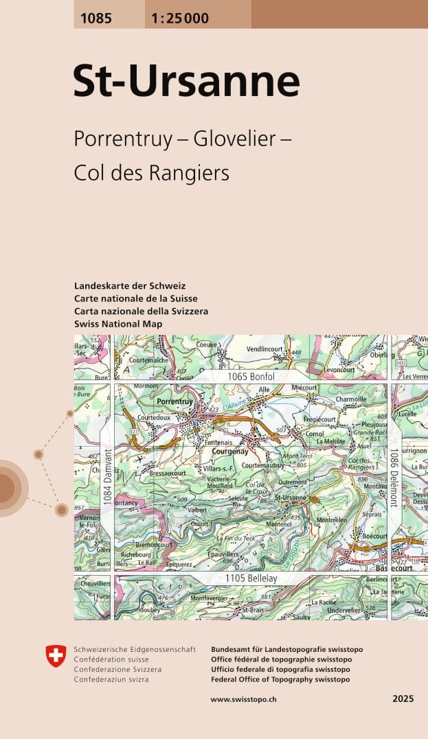 Carte topographique n° 1085 - St-Ursanne (Suisse) | Swisstopo - 1/25 000 carte de randonnée Swisstopo 