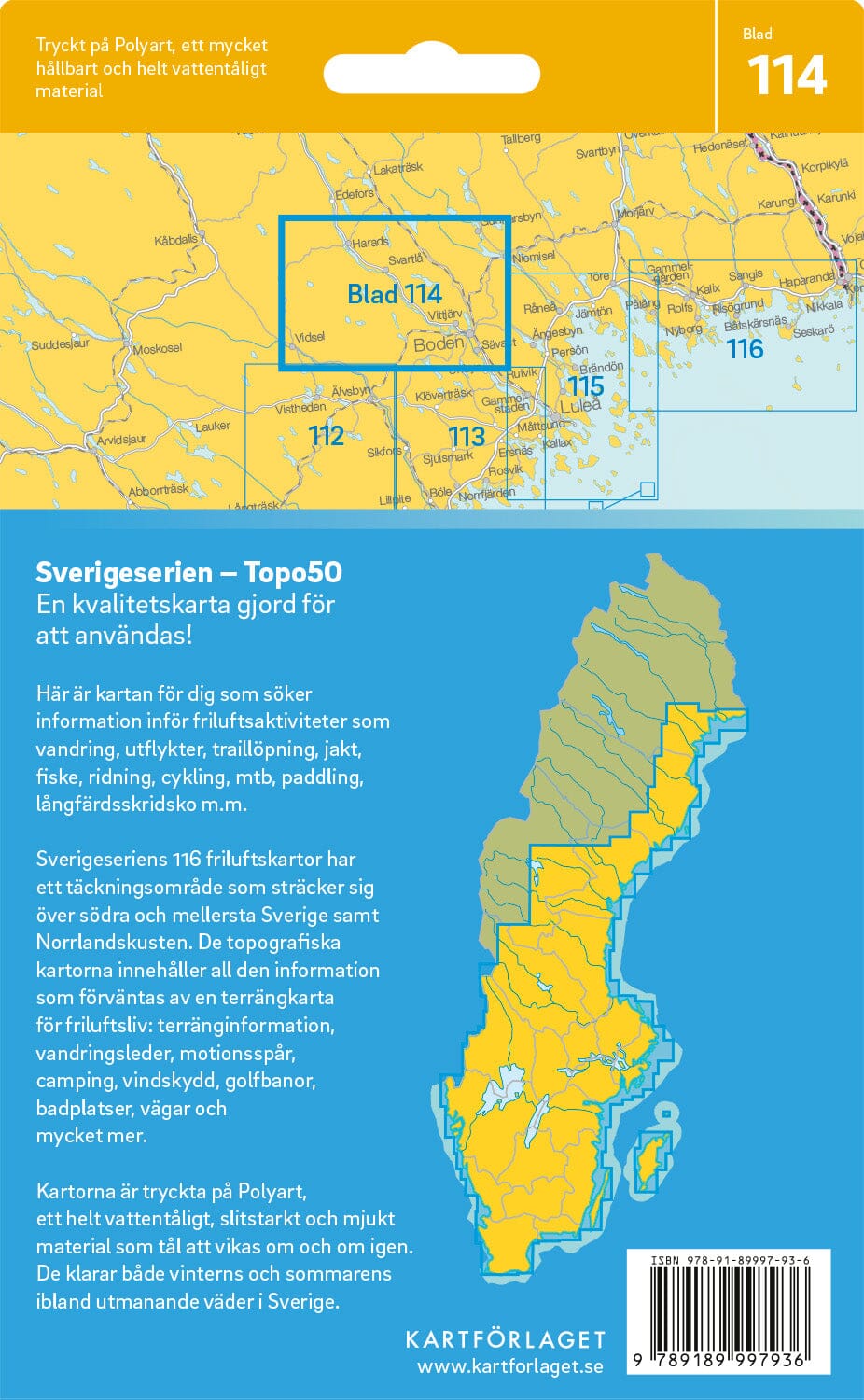 Carte topographique n° 114 - Boden (Suède) | Norstedts - Sverigeserien carte de randonnée Norstedts