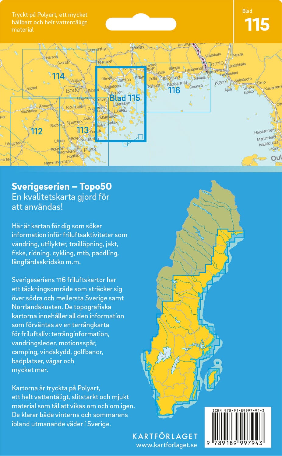 Carte topographique n° 115 - Luleå (Suède) | Norstedts - Sverigeserien carte de randonnée Norstedts