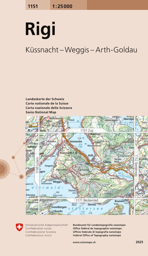 Carte topographique n° 1151 - Rigi (Suisse) | Swisstopo - 1/25 000 carte de randonnée Swisstopo