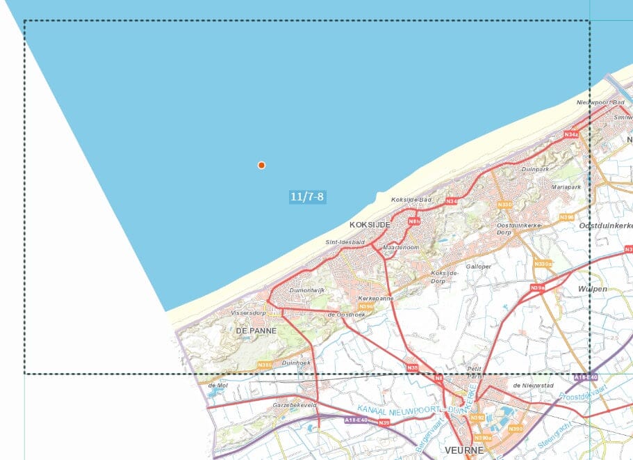 Carte topographique n° 11/7-8 - Koksijde (Belgique) | NGI topo 25 carte de randonnée IGN Belgique 