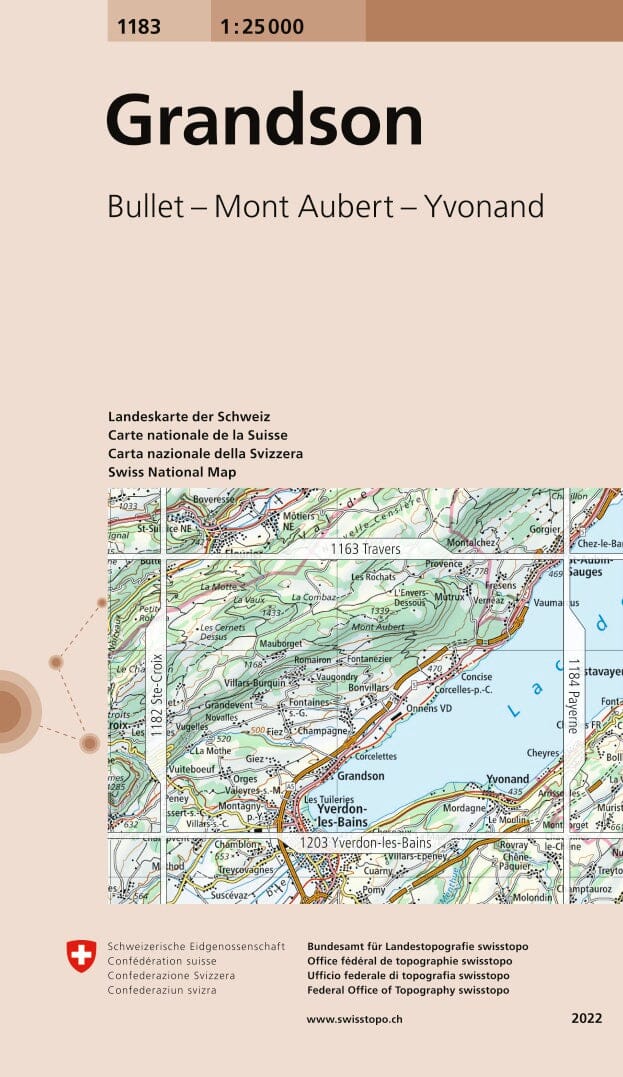 Carte topographique n° 1183 - Grandson (Suisse) | Swisstopo - 1/25 000 carte de randonnée Swisstopo 