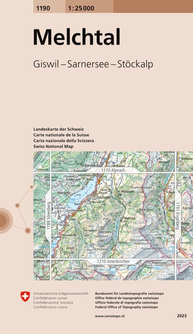 Carte topographique n° 1190 - Melchtal (Suisse) | Swisstopo - 1/25 000 carte de randonnée Swisstopo 
