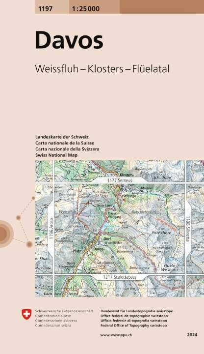 Carte topographique n° 1197 - Davos (Suisse) | Swisstopo - 1/25 000 carte de randonnée Swisstopo