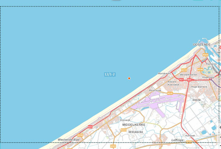 Carte topographique n° 12/1-2 - Oostende (Belgique) | NGI topo 25 carte de randonnée IGN Belgique 