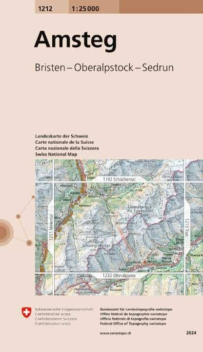 Carte topographique n° 1212 - Amsteg (Suisse) | Swisstopo - 1/25 000 carte de randonnée Swisstopo