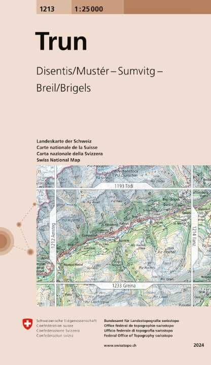 Carte topographique n° 1213 - Trun (Suisse) | Swisstopo - 1/25 000 carte de randonnée Swisstopo