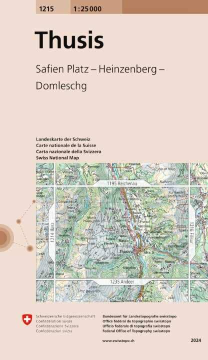Carte topographique n° 1215 - Thusis (Suisse) | Swisstopo - 1/25 000 carte de randonnée Swisstopo