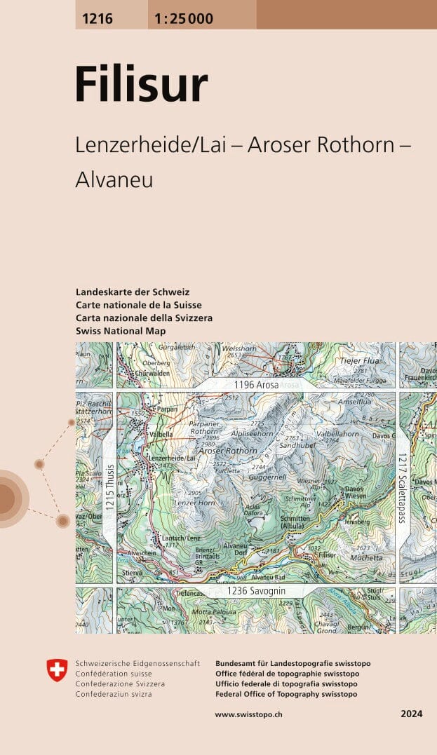 Carte topographique n° 1216 - Filisur (Suisse) | Swisstopo - 1/25 000 carte de randonnée Swisstopo