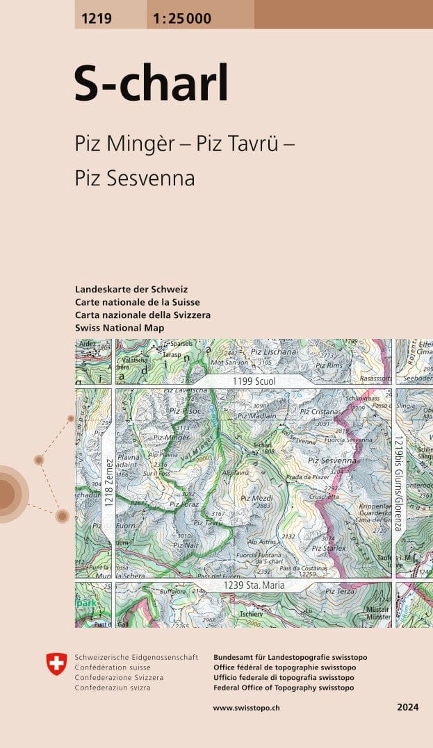 Carte topographique n° 1219 - S-charl (Suisse) | Swisstopo - 1/25 000 carte de randonnée Swisstopo