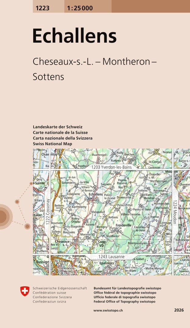 Carte topographique n° 1223 - Echallens (Suisse) | Swisstopo - 1/25 000 carte de randonnée Swisstopo