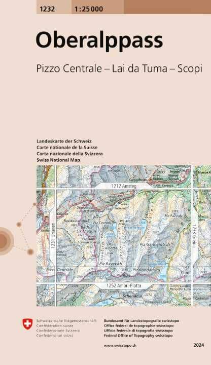 Carte topographique n° 1232 - Oberalppass (Suisse) | Swisstopo - 1/25 000 carte de randonnée Swisstopo