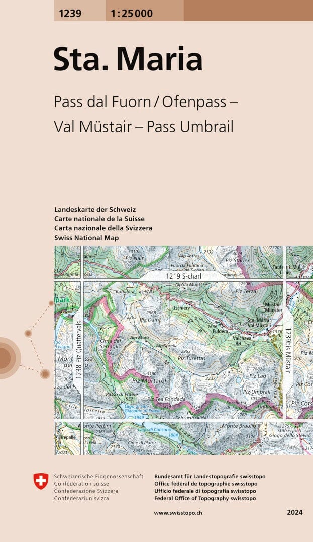 Carte topographique n° 1239 - St-Maria (Suisse) | Swisstopo - 1/25 000 carte de randonnée Swisstopo