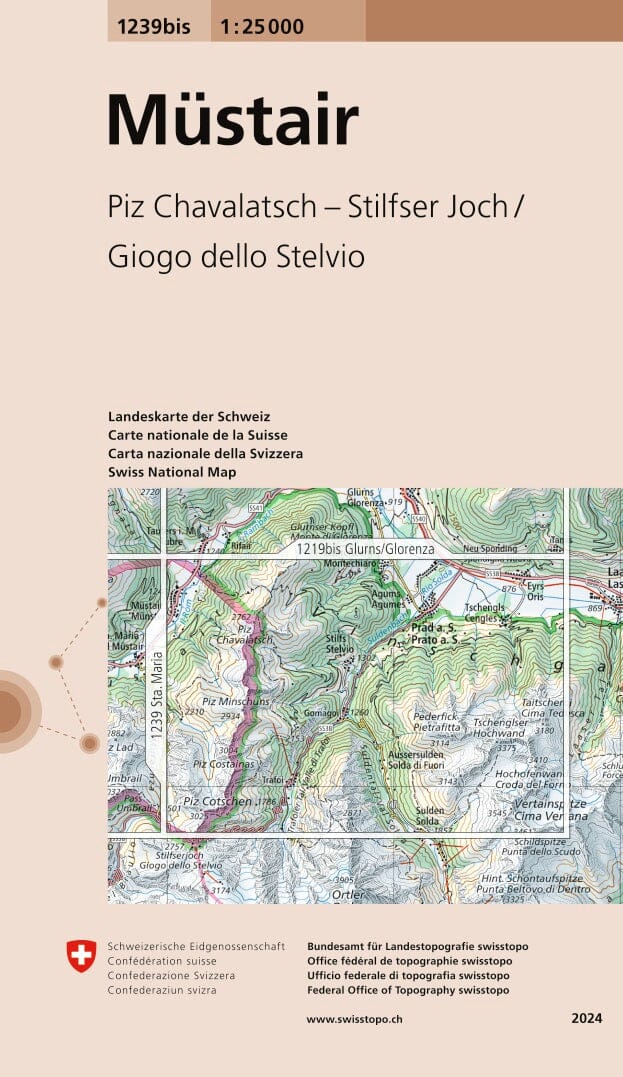 Carte topographique n° 1239BIS - Müstair (Suisse) | Swisstopo - 1/25 000 carte pliée Swisstopo 