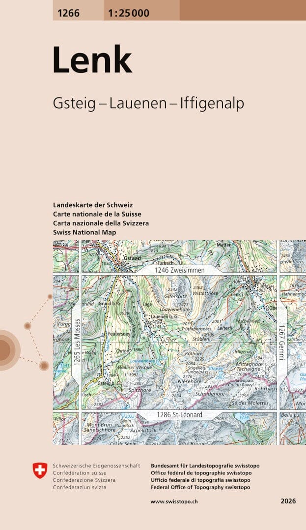 Carte topographique n° 1266 - Lenk (Suisse) | Swisstopo - 1/25 000 carte de randonnée Swisstopo 