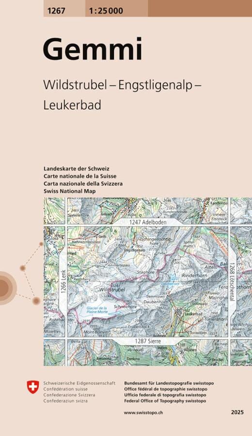 Carte topographique n° 1267 - Gemmi (Suisse) | Swisstopo - 1/25 000 carte de randonnée Swisstopo 
