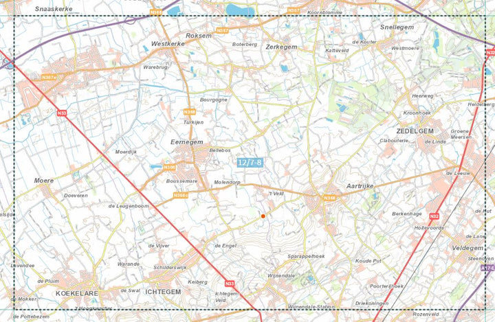 Carte topographique n° 12/7-8 - Gistel (Belgique) | NGI topo 25 carte de randonnée IGN Belgique 