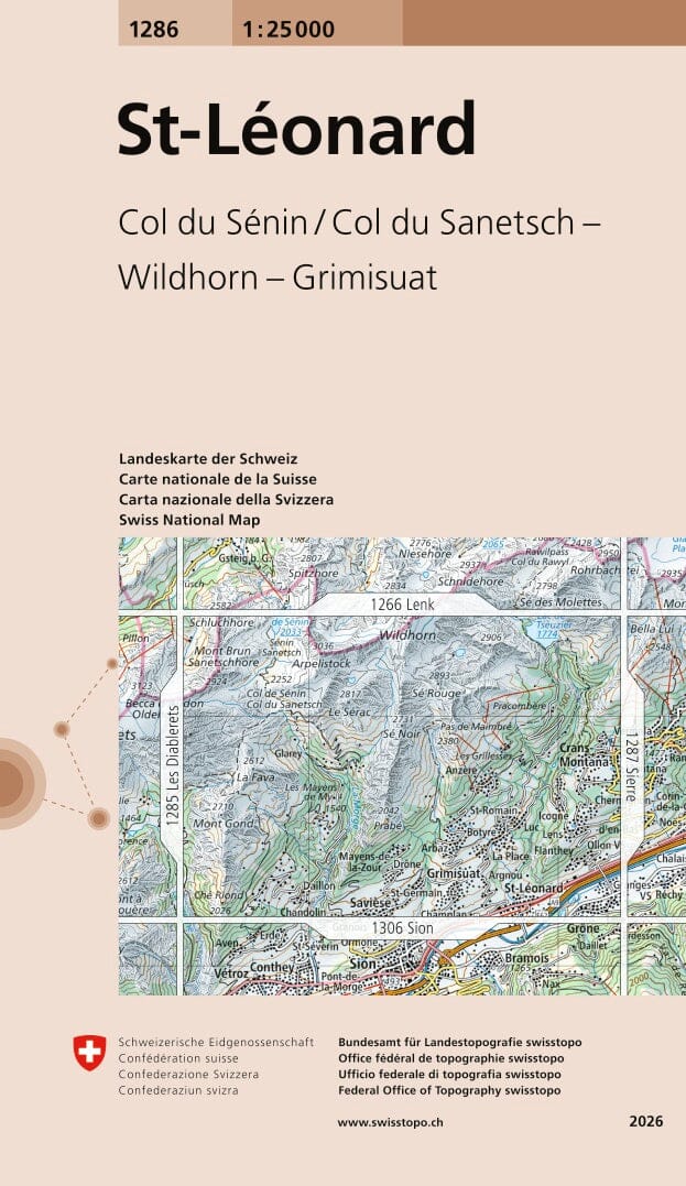Carte topographique n° 1286 - St-Léonard (Suisse) | Swisstopo - 1/25 000 carte de randonnée Swisstopo