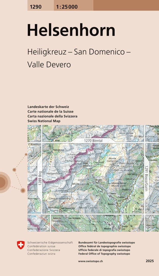 Carte topographique n° 1290 - Helsenhorn (Suisse) | Swisstopo - 1/25 000 carte de randonnée Swisstopo 