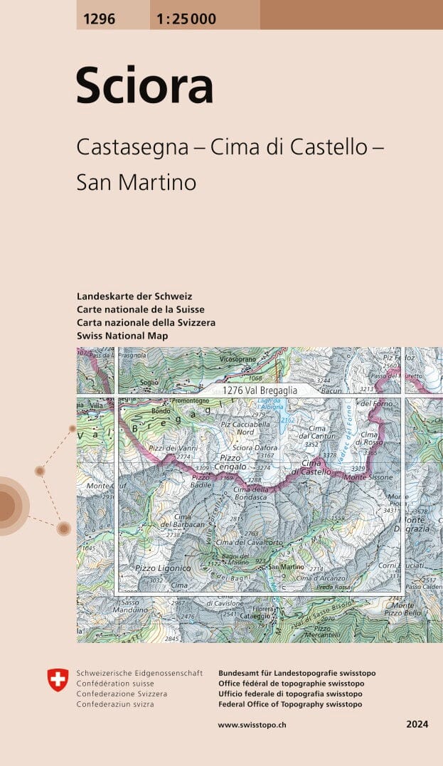 Carte topographique n° 1296 - Sciora (Suisse) | Swisstopo - 1/25 000 carte de randonnée Swisstopo