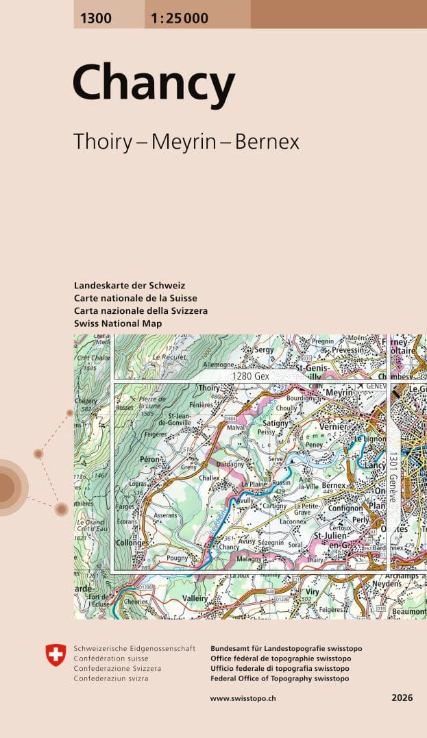 Carte topographique n° 1300 - Chancy (Suisse) | Swisstopo - 1/25 000 carte de randonnée Swisstopo