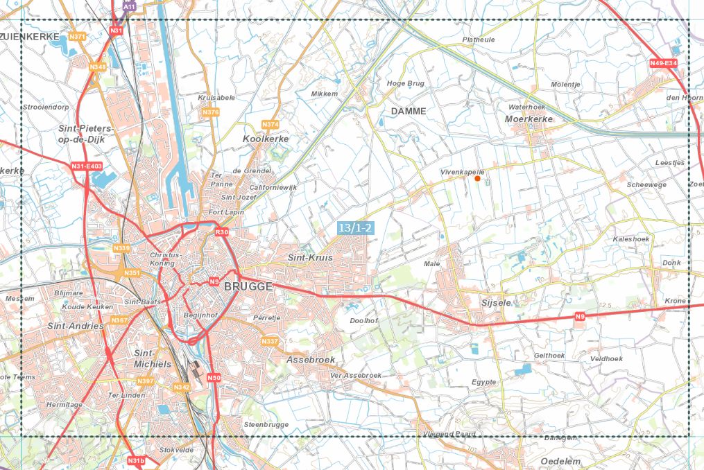 Carte topographique n° 13/1-2 - Brugge (Belgique) | NGI topo 25 carte de randonnée IGN Belgique 