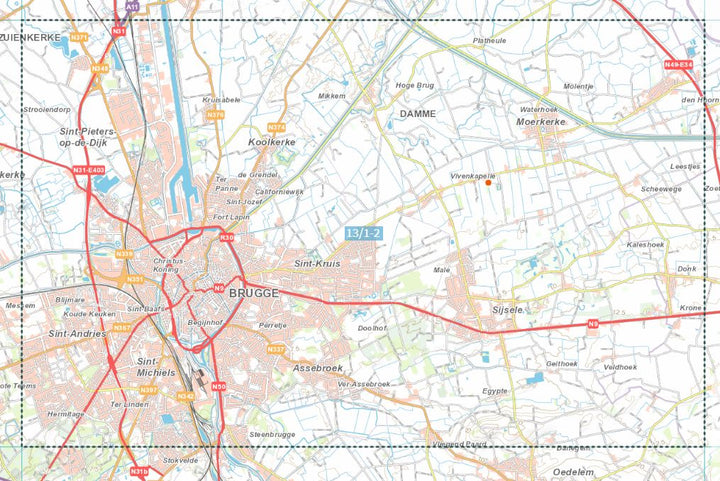 Carte topographique n° 13/1-2 - Brugge (Belgique) | NGI topo 25 carte de randonnée IGN Belgique 