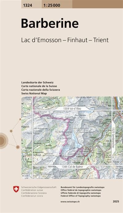 Carte topographique n° 1324 - Barberine (Suisse) | Swisstopo - 1/25 000 carte de randonnée Swisstopo 