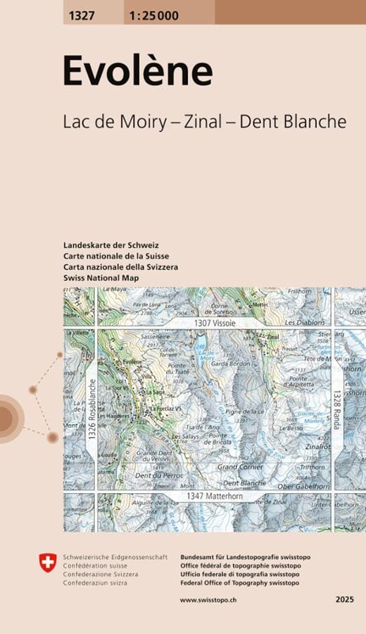 Carte topographique n° 1327 - Evolène (Suisse) | Swisstopo - 1/25 000 carte de randonnée Swisstopo 