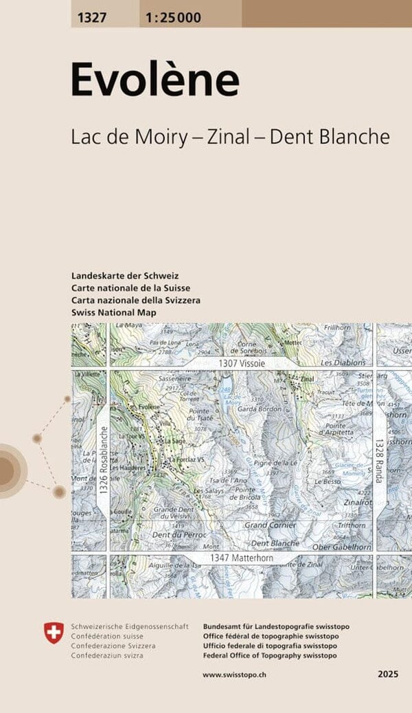 Carte topographique n° 1327 - Evolène (Suisse) | Swisstopo - 1/25 000 carte de randonnée Swisstopo