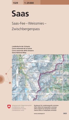 Carte topographique n° 1329 - Saas (Suisse) | Swisstopo - 1/25 000 carte de randonnée Swisstopo 