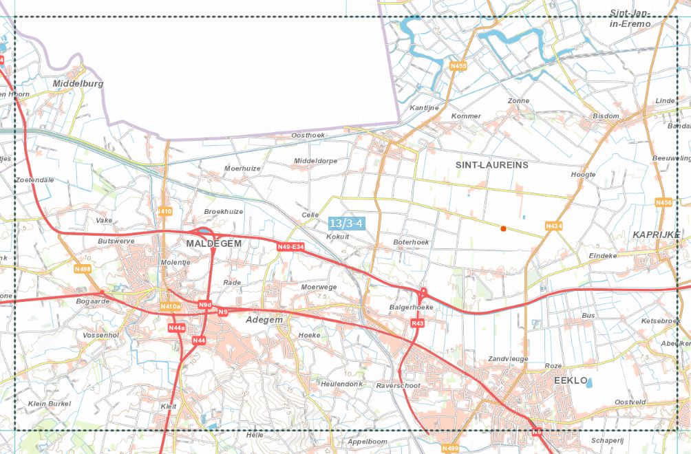 Carte topographique n° 13/3-4 - Eeklo (Belgique) | NGI topo 25 carte de randonnée IGN Belgique 