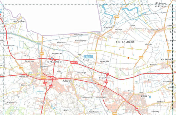 Carte topographique n° 13/3-4 - Eeklo (Belgique) | NGI topo 25 carte de randonnée IGN Belgique 