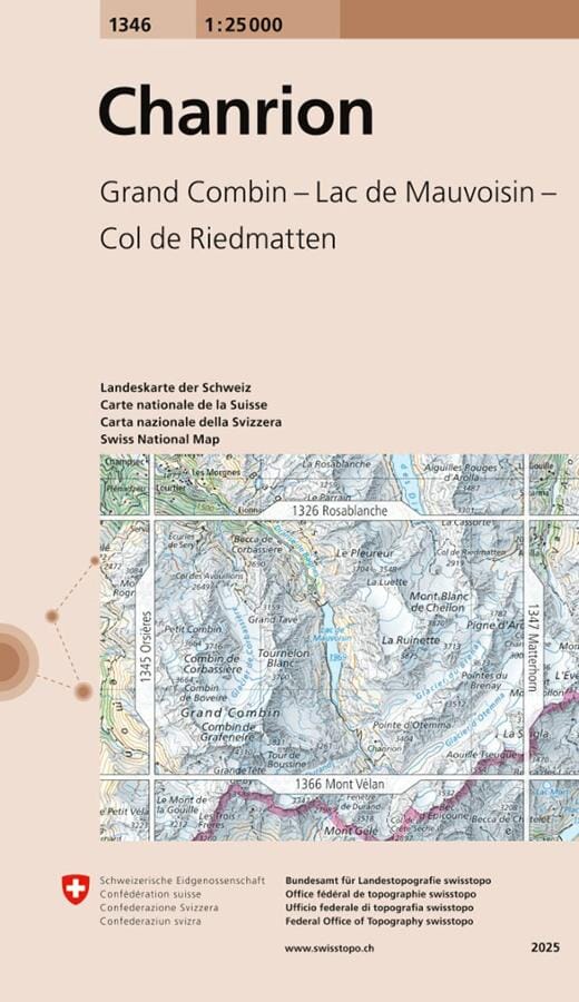 Carte topographique n° 1346 - Chanrion (Suisse) | Swisstopo - 1/25 000 carte de randonnée Swisstopo 