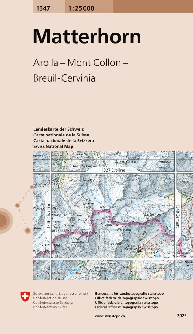 Carte topographique n° 1347 - Matterhorn (Suisse) | Swisstopo - 1/25 000 carte de randonnée Swisstopo 