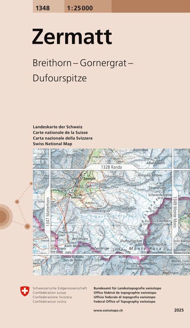 Carte topographique n° 1348 - Zermatt (Suisse) | Swisstopo - 1/25 000 carte de randonnée Swisstopo 