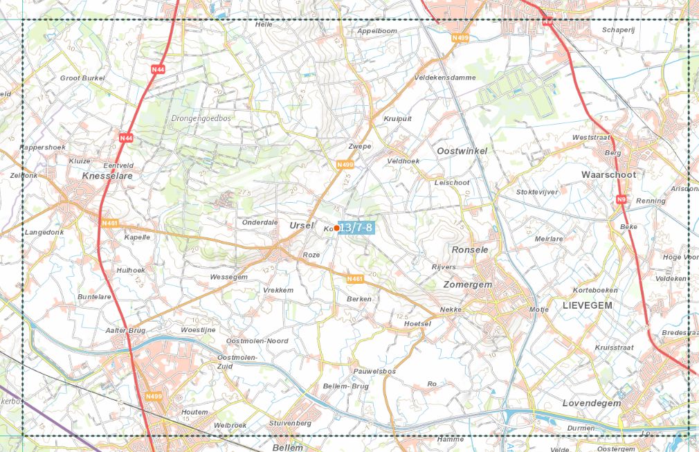 Carte topographique n° 13/7-8 - Zomergem (Belgique) | NGI topo 25 carte de randonnée IGN Belgique 