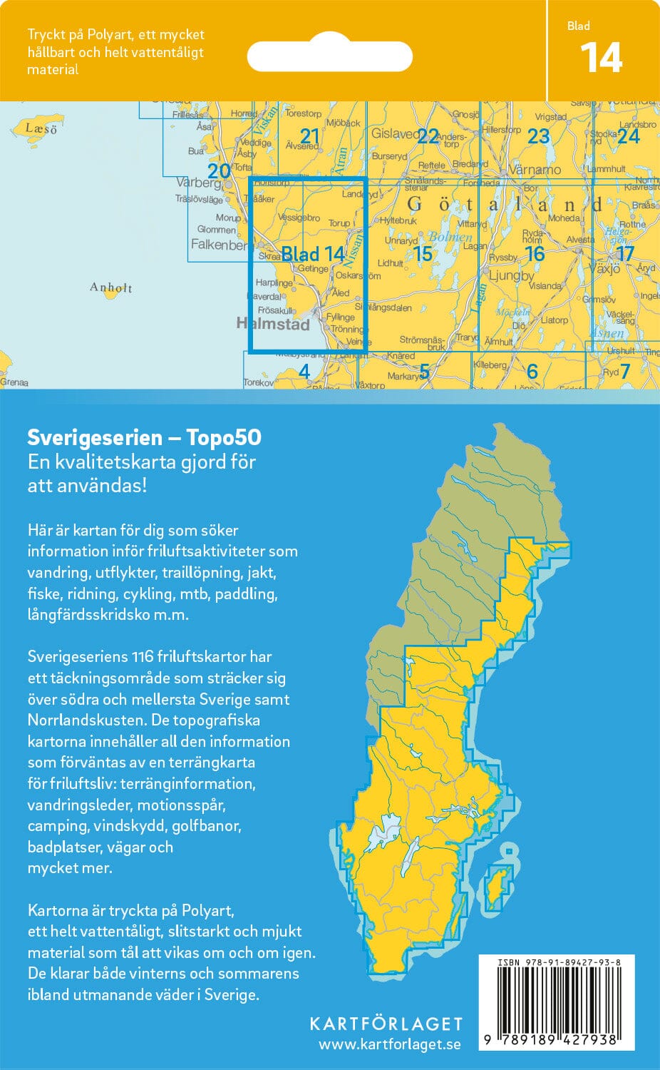 Carte topographique n° 14 - Halmstad (Suède) | Norstedts - Sverigeserien carte de randonnée Norstedts