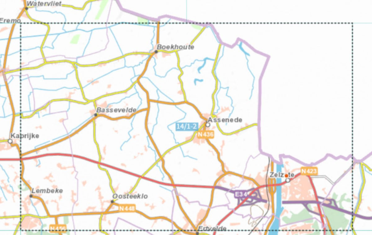 Carte topographique n° 14/1-2 - Assenede (Belgique) | NGI topo 25 carte de randonnée IGN Belgique 