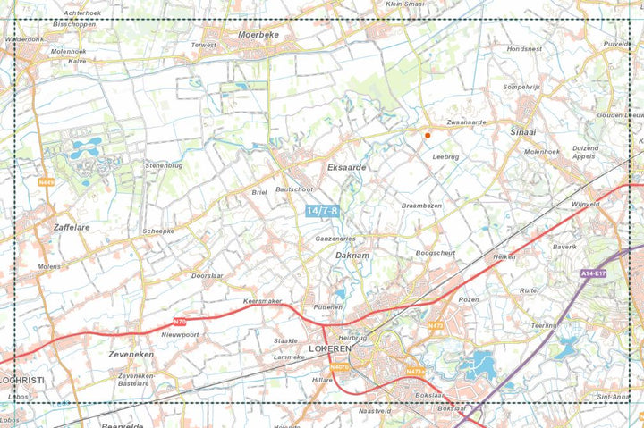 Carte topographique n° 14/7-8 - Lokeren (Belgique) | NGI topo 25 carte de randonnée IGN Belgique 
