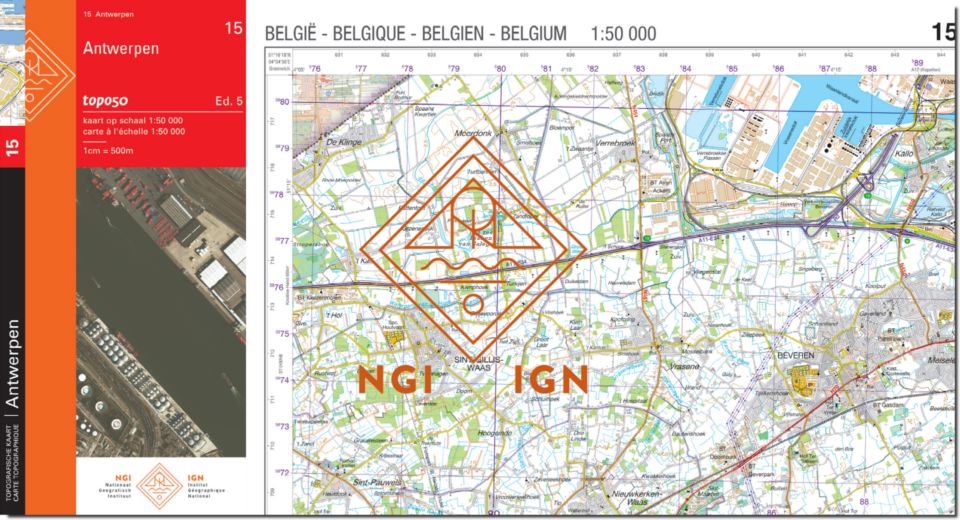 Carte topographique n° 15 - Anvers (Belgique) | NGI - 1/50 000 carte de randonnée IGN Belgique