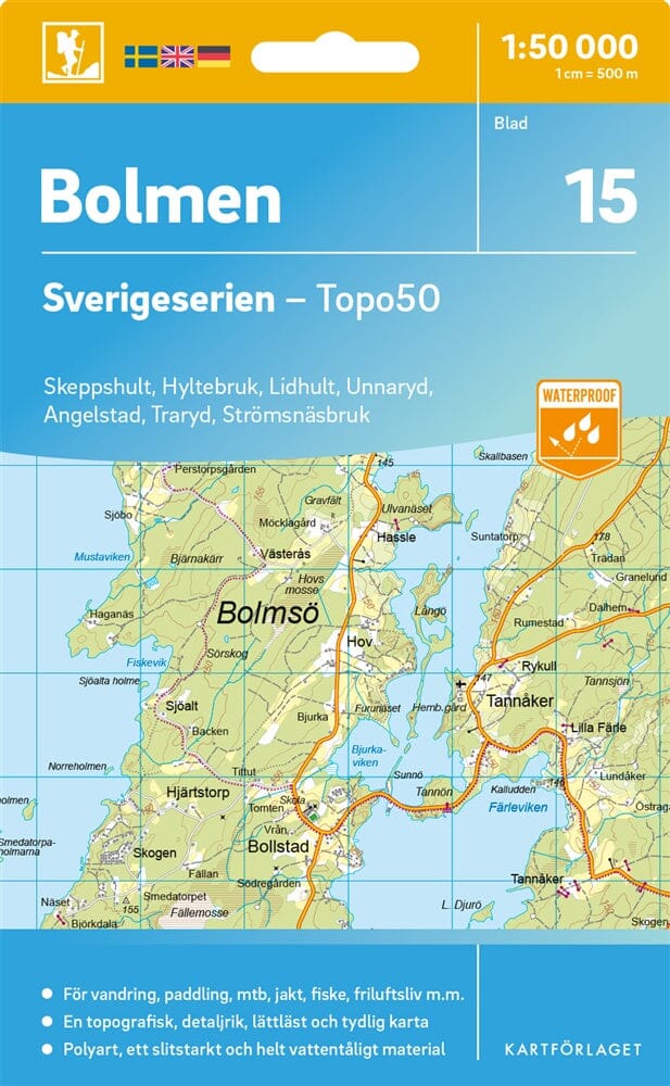 Carte topographique n° 15 - Bolmen (Suède) | Norstedts - Sverigeserien carte de randonnée Norstedts