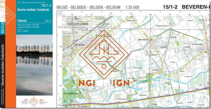 Carte topographique n° 15/1-2 - Beveren (Belgique) | NGI topo 25 carte de randonnée IGN Belgique 