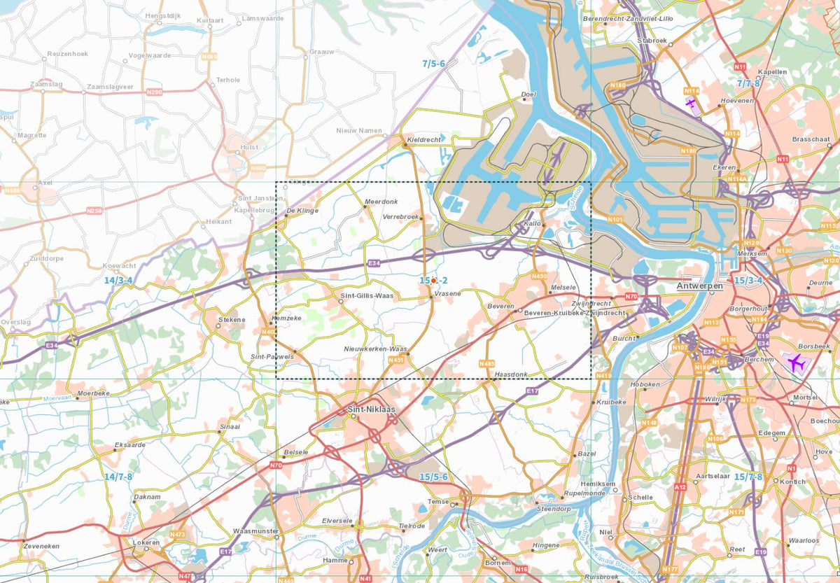 Carte topographique n° 15/1-2 - Beveren (Belgique) | NGI topo 25 carte de randonnée IGN Belgique 