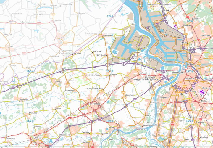 Carte topographique n° 15/1-2 - Beveren (Belgique) | NGI topo 25 carte de randonnée IGN Belgique 