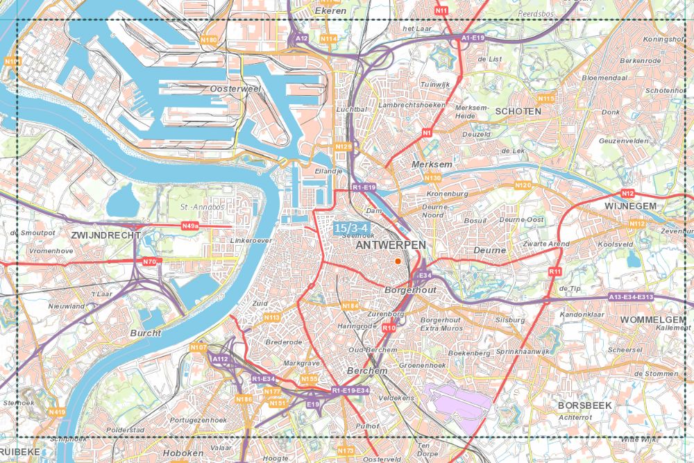 Carte topographique n° 15/3-4 - Antwerpen (Belgique) | NGI topo 25 carte de randonnée IGN Belgique 