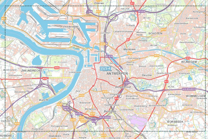 Carte topographique n° 15/3-4 - Antwerpen (Belgique) | NGI topo 25 carte de randonnée IGN Belgique 