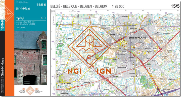 Carte topographique n° 15/5-6 - St-Niklaas (Belgique) | NGI topo 25 carte de randonnée IGN Belgique 
