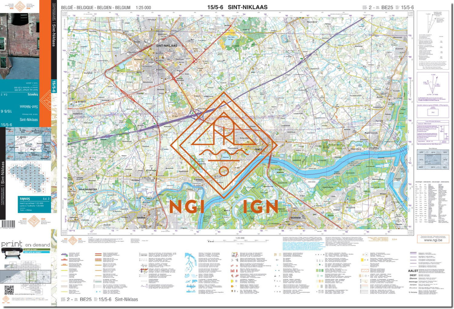 Carte topographique n° 15/5-6 - St-Niklaas (Belgique) | NGI topo 25 carte de randonnée IGN Belgique 