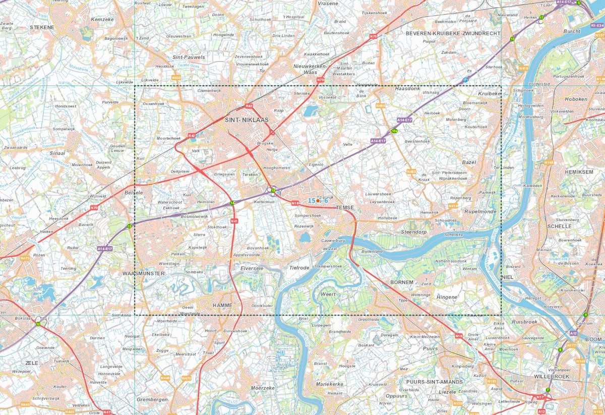 Carte topographique n° 15/5-6 - St-Niklaas (Belgique) | NGI topo 25 carte de randonnée IGN Belgique 